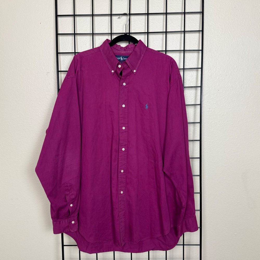 Vintage Ralph Lauren Button Down Shirt Mens XL Magenta Long Sleeve Twill Pony